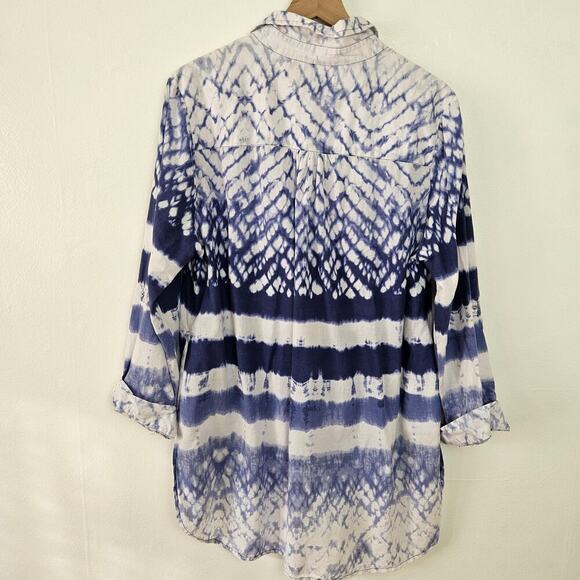 Beaches & Boho Seas the Dream Tie Dye Tunic Top Blouse XL Blue Roll Tab Sleeve - Picture 9 of 10